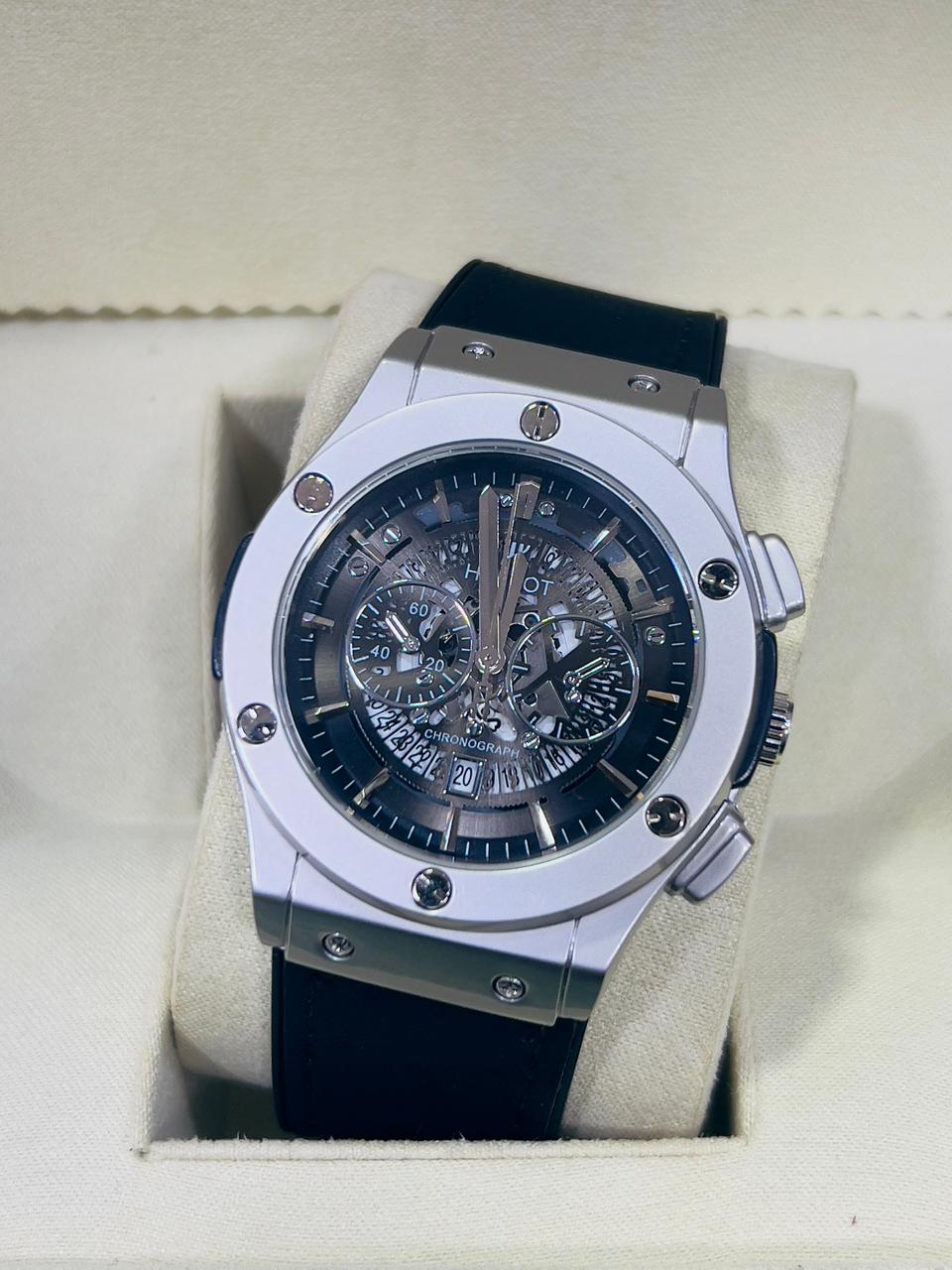 Hublot Watch - Black Leather Strap & Black Dial with date