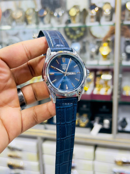 Carrera Automatic - blue dial & Blue Leather Strap with Day and Date