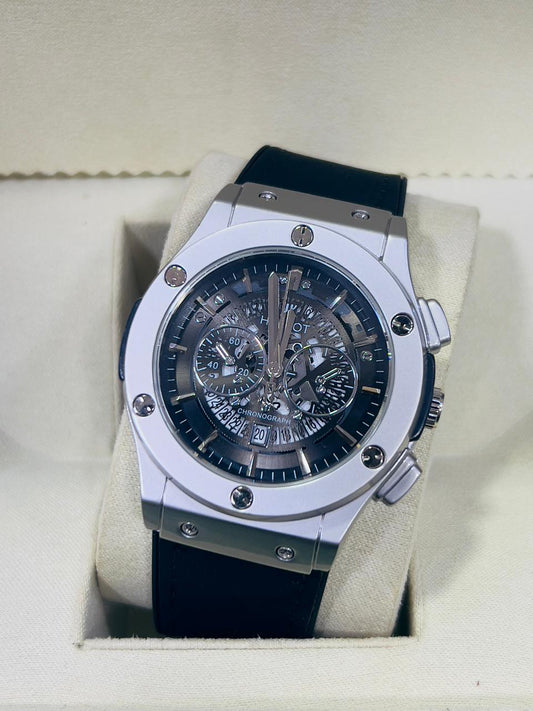 Hublot Watch - Black Leather Strap & Black Dial with date