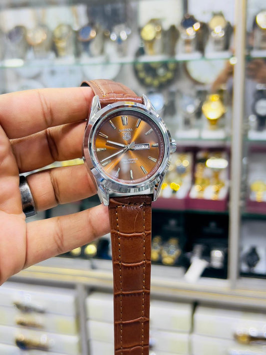 Carrera Automatic - brown dial & Brown Leather Strap with Day and Date