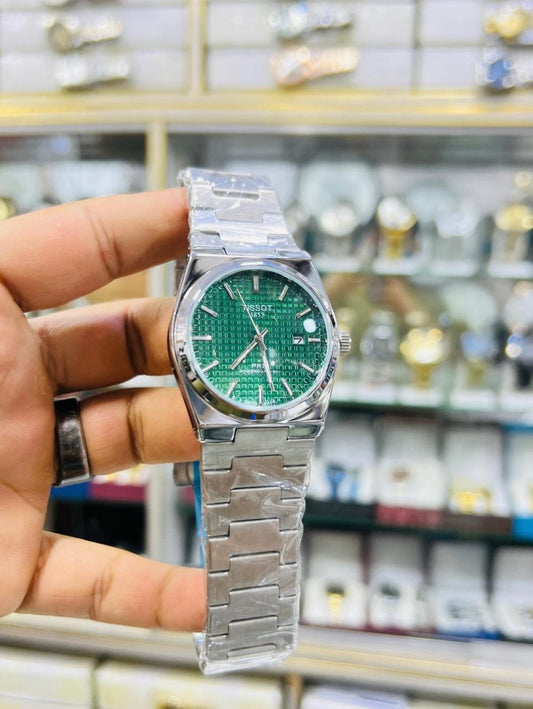 TISSOT PRX GREEN dial with silver chain