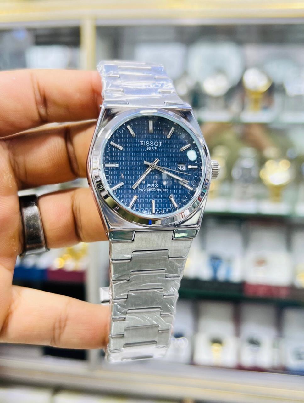 TISSOT PRX blue dial with silver chain